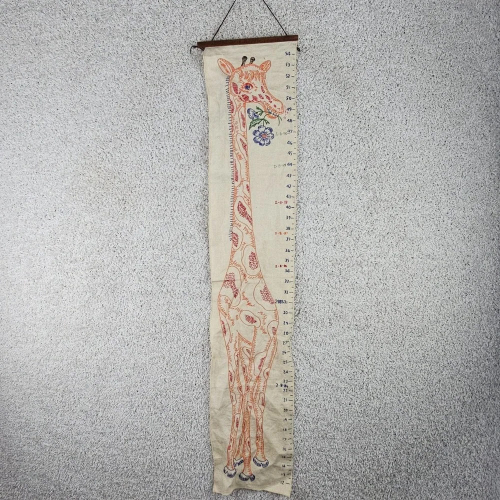 Vintage Wall Hanging Giraffe Flower Growth Chart 80s Used Grandmacore